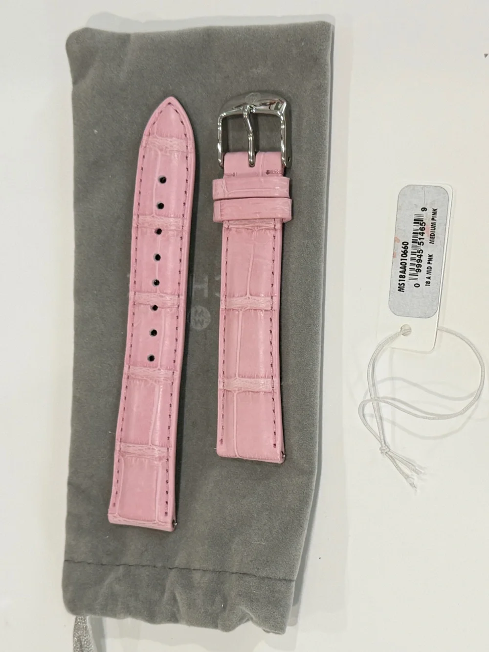 Michele Pink Genuine Alligator Watch Strap with Silver Buckle Size 18